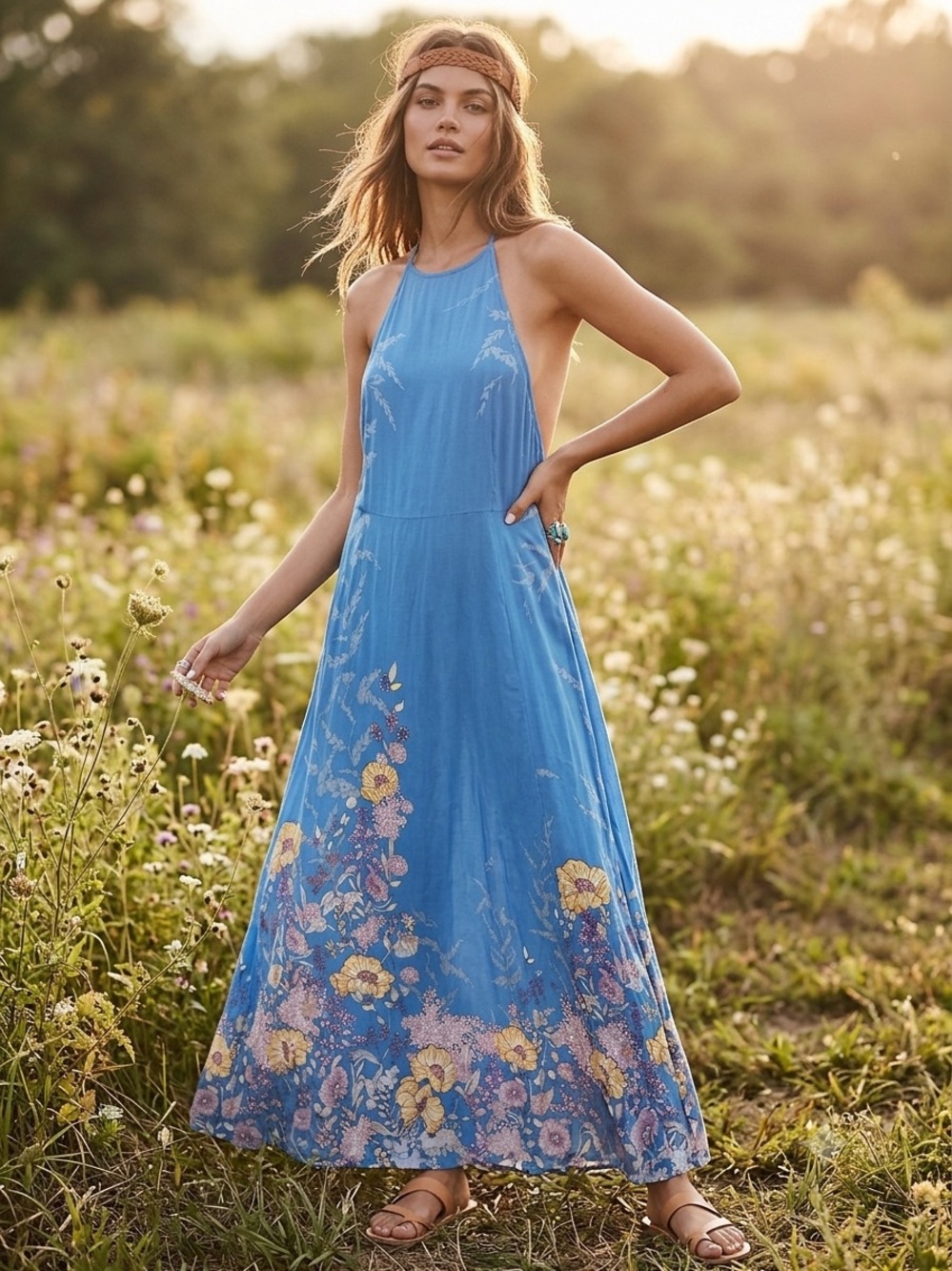 Free People Bright Blue Flowy Dress